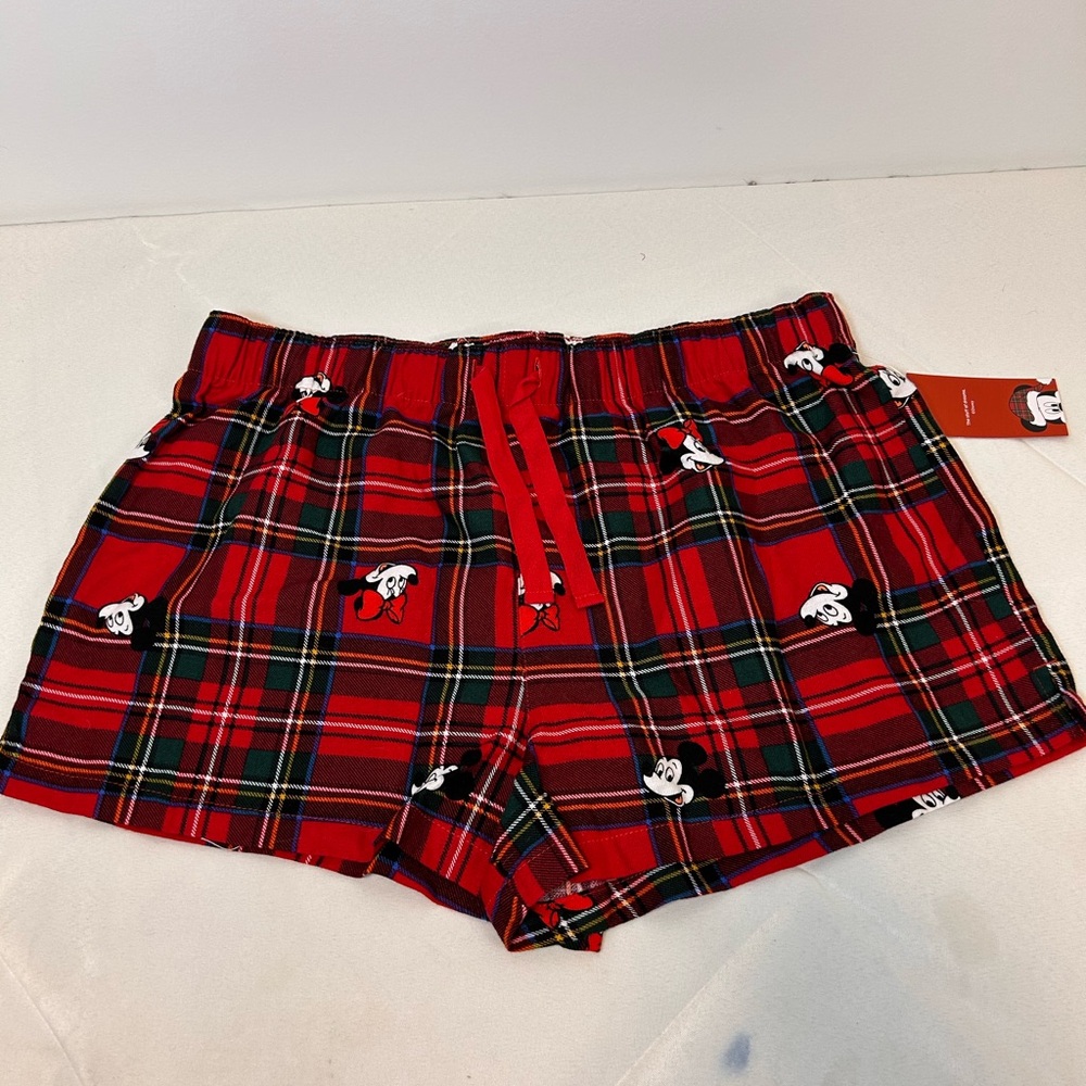 Old Navy Disney Red‎ Plaid Women’s Lounge Shorts Mickey Minnie Print Size Medium